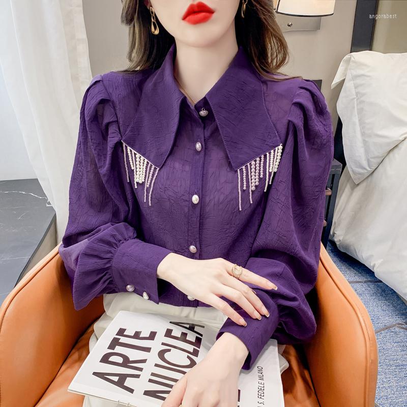 Women' Blouses Heavy Industry Beads Tassel Polo Long Sleeve White Shirt Women Blouse 2023 Spring Commuter Loose Slimming Chiffon Shirts Top, Purple
Women' Blouses Heavy Industry Beads Tassel Polo Long Sleeve White Shirt Women Blouse 2023 Spring Commuter Loose Slimming Chiffon Shirts Top, Purple