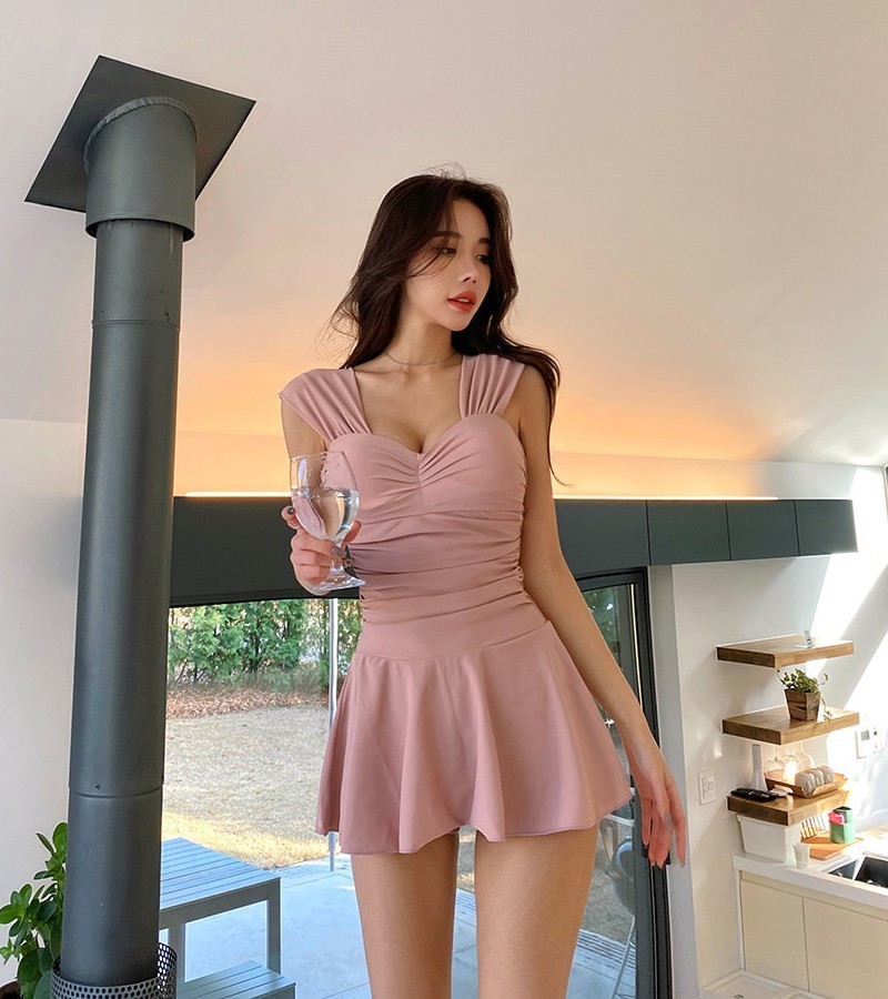 Women's Swimwear Korean Swimsuit Female Women Swimwear Sexy Monokini Summer Solid Bathing Suit Swimming Suits Swimskirt 230414