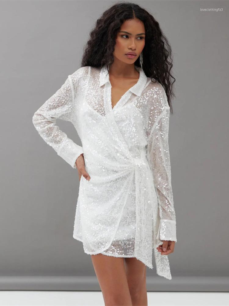 Casual Dresses Mozision White See Through Sequin Glitter Mini Shirt Dress For Women Mesh Square Collar Full Sleeve Loose Gorgeous Sexy
Casual Dresses Mozision White See Through Sequin Glitter Mini Shirt Dress For Women Mesh Square Collar Full Sleeve Loose Gorgeous Sexy
