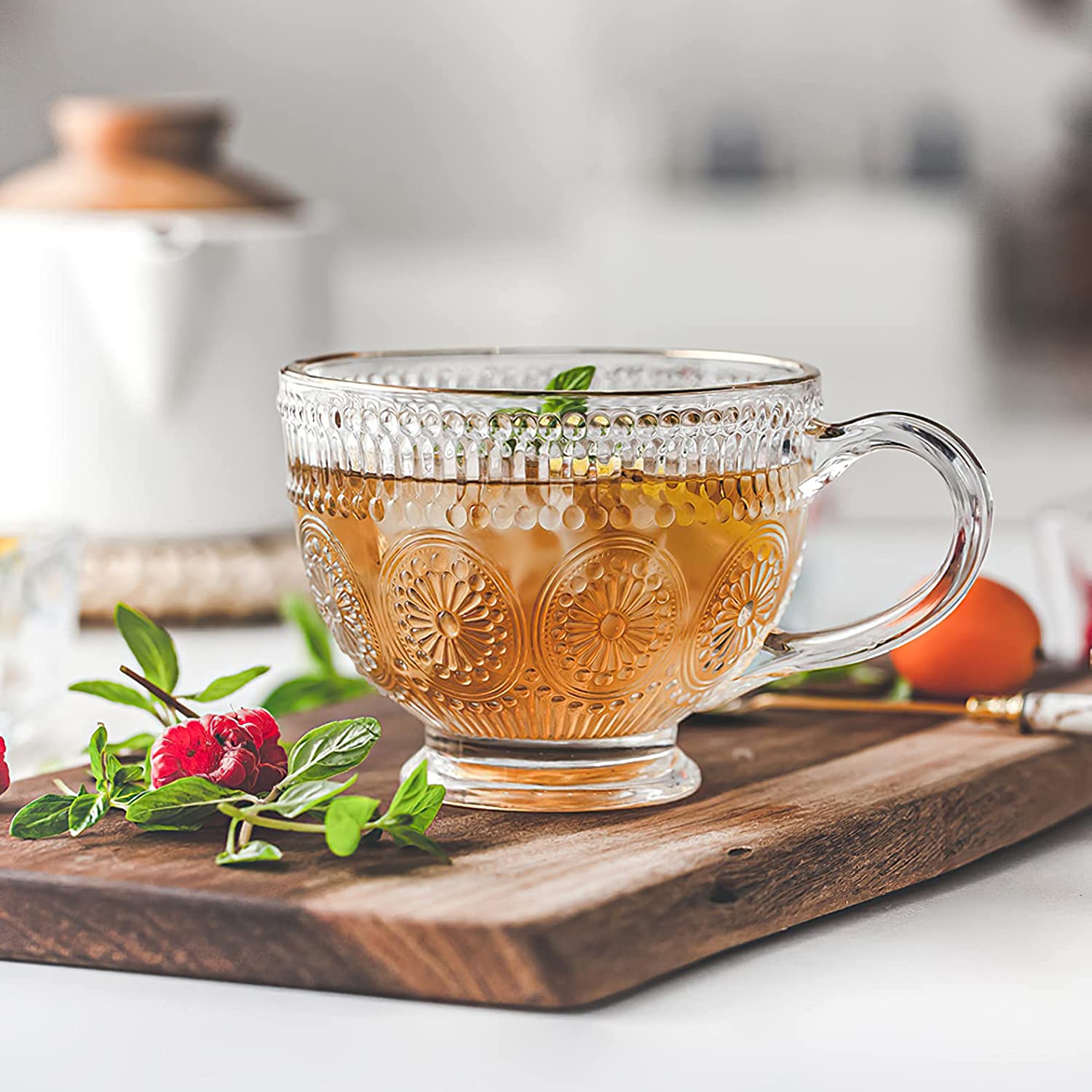 Vintage Embossed Coffee Tea Mug Glass Beer Cups Small Dessert Bowl Dessert Fruit Milk Juice Ice Cream Snacks Salad Cup