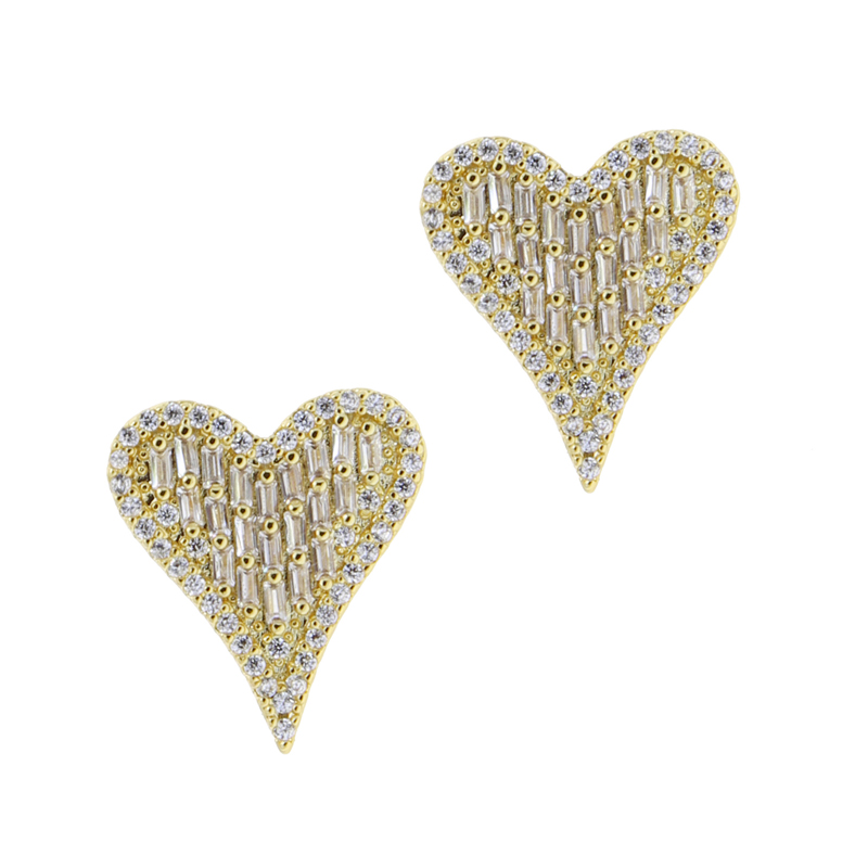 Micro Pave Heart Shaped hoop earring paved Cubic Zircon Stone Ice Out Stud CZ Earrings Bling Copper Earrings for Women Men Lover Jewelry