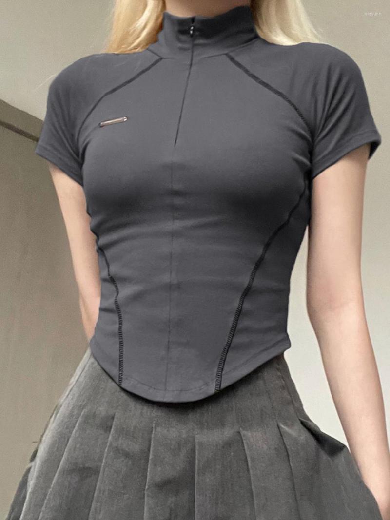 Women' T Shirts Irregular Cotton Casual Tshirts Women Zip Short Sleeve Turtleneck Tshirt 2023 Summer Streetwear Simple Chic Cozy Punk Femme, Gray
Women' T Shirts Irregular Cotton Casual Tshirts Women Zip Short Sleeve Turtleneck Tshirt 2023 Summer Streetwear Simple Chic Cozy Punk Femme, Gray