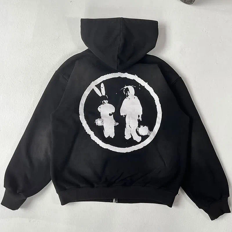Womens Hoodies 2000s Graphics Zip Up Oversized Sweatshirt Autumn Gothic Women Grunge Hip Hop Hooded Jacket Coat Streetwear Y2K Clothing