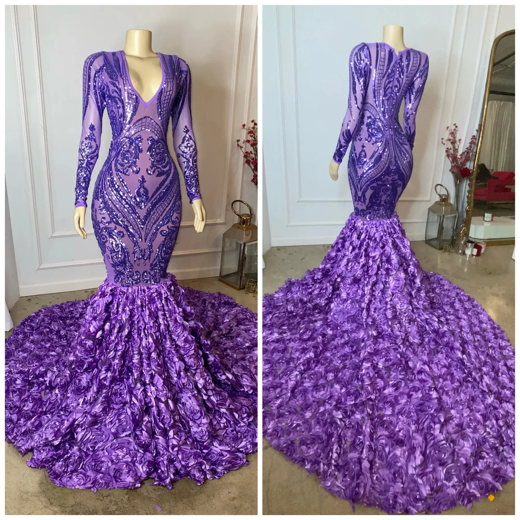 Sexy Long Sparkly Purple Prom Dresses Sheer V-neck Luxury Cascading ruffles Sequin Mermaid Black Girl Evening Party Gowns Robe De Soiree, Blue
Sexy Long Sparkly Purple Prom Dresses Sheer V-neck Luxury Cascading ruffles Sequin Mermaid Black Girl Evening Party Gowns Robe De Soiree, Blue