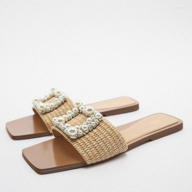 Sandals TRAF Womans Flat With Wide Woven Strap Autumn Front Pearl Slippers Woman Squared Toe Sexy Beach Slides 2023
Sandals TRAF Womans Flat With Wide Woven Strap Autumn Front Pearl Slippers Woman Squared Toe Sexy Beach Slides 2023