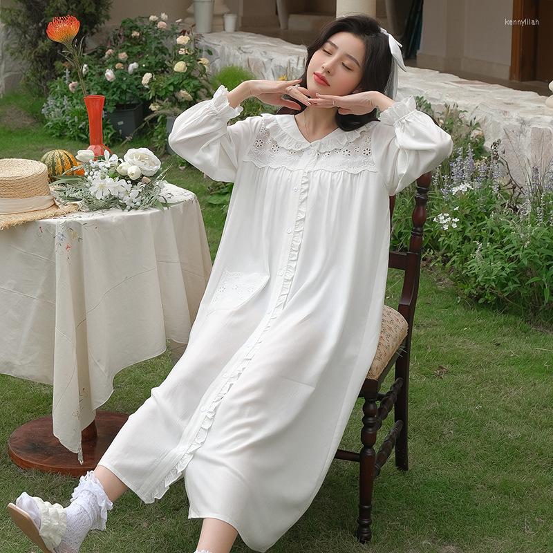 Women's Sleepwear 2023 Women Spring Full Sleeves Modal Nightdress Sweet Lace Turn-Down Collar Cardigan Nightie Comfy Loose Design Long, White
Women's Sleepwear 2023 Women Spring Full Sleeves Modal Nightdress Sweet Lace Turn-Down Collar Cardigan Nightie Comfy Loose Design Long, White