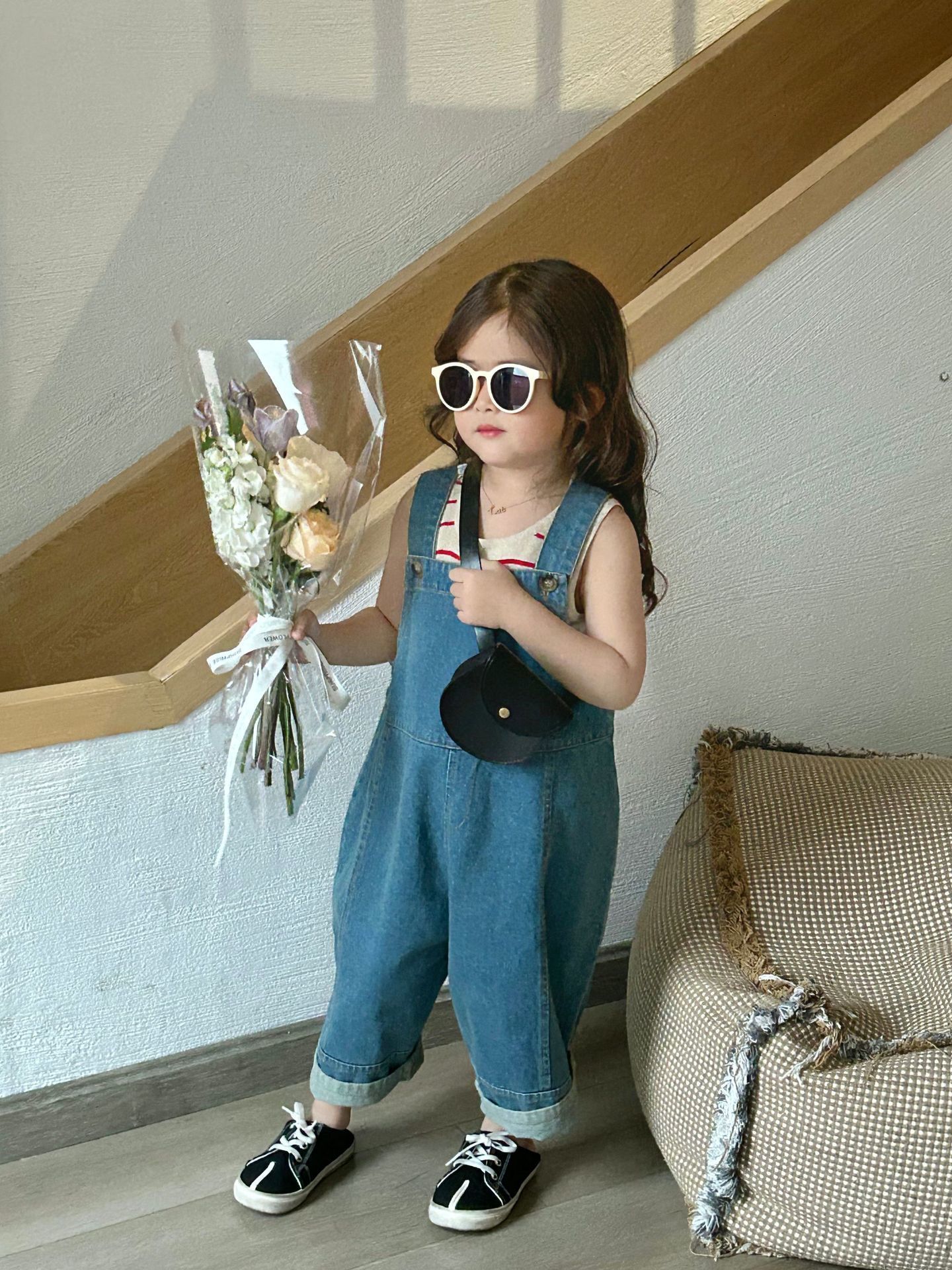 Overalls Style And Girls Trousers Simple Clothing Casual Baby Denim Pants Korean Children Cause Style Suspenders Boys Spring 230414