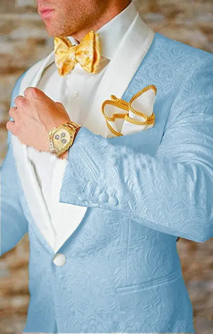 Men s Suits Blazers 2023 Custom Made Jacquard Groomsmen White Groom Tuxedos Shawl Lapel Men Wedding Prom Party Man Blazer Pants Set 231114