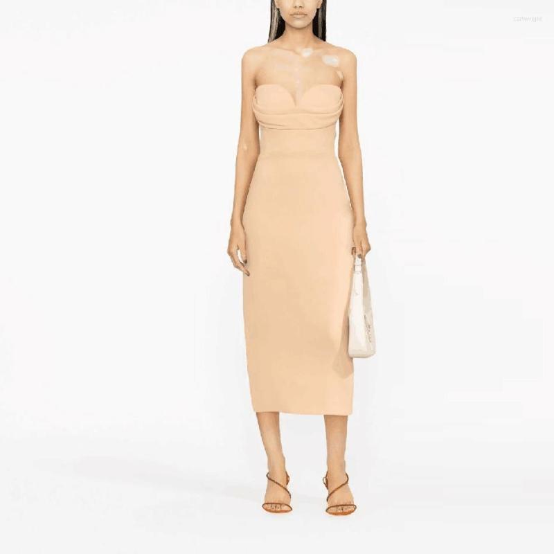 Casual Dresses Sexy Tube Top Pleated Design Slim Solid Color Dress Woman, Apricot
Casual Dresses Sexy Tube Top Pleated Design Slim Solid Color Dress Woman, Apricot