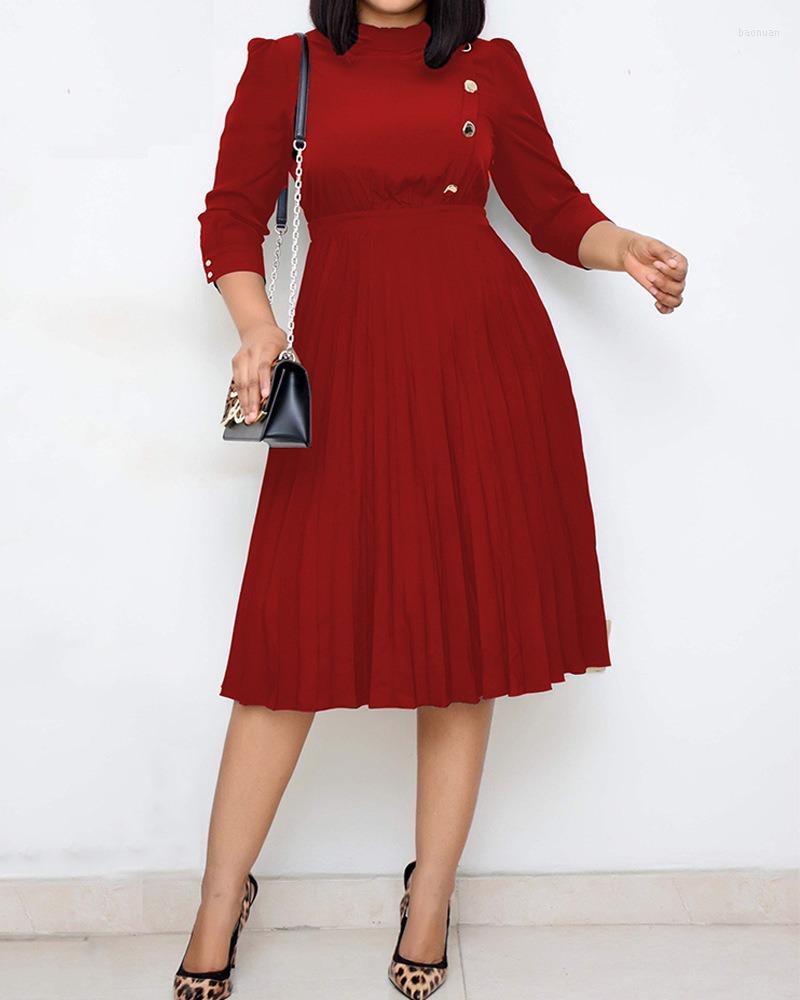 Ethnic Clothing Pleated Dress African Dresses For Women Black Office Lady Clothes Stand Collar Knee Length Robe Vestidos
Ethnic Clothing Pleated Dress African Dresses For Women Black Office Lady Clothes Stand Collar Knee Length Robe Vestidos