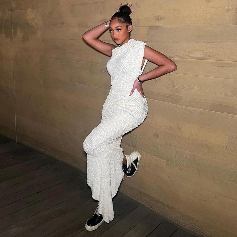 Casual Dresses Xiktop Summer 2024 Fast Fashion Knitting Solid Dress Sexy Streetwear Style Asymmetrical Diagonal Collar Formal Occasion