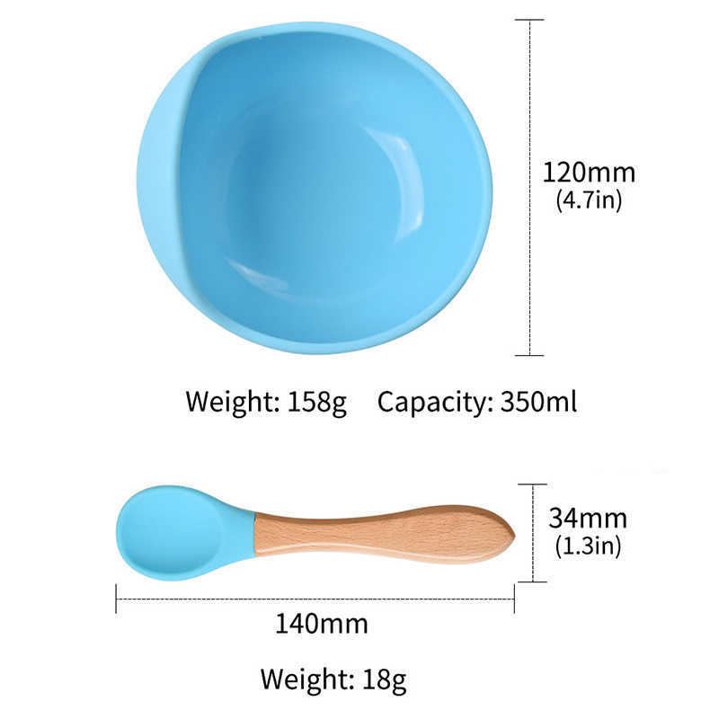 Cups Dishes Utensils 3/4 PCS Baby Silicone Feeding Bowl Wooden Handle Silicone Spoon Fork Bibs Sets Children's Tableware Suction Bowl Dishes For 