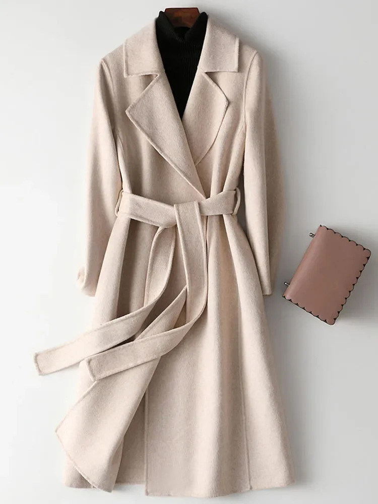 Womens Wool Blends Elegant Woolen Coat for Women Long Sleeve Streetwear Korean Fashion Jackets Solid Slim Lapel Autumn Winter Coats 231114
