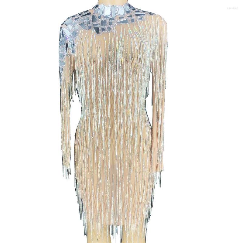 Stage Wear Sparkly Sequins Mirror Reflective Crystal Tassel Women Dress Backless Long Sleeve Nightclub Outfit Birthday Party Costume, Nude
Stage Wear Sparkly Sequins Mirror Reflective Crystal Tassel Women Dress Backless Long Sleeve Nightclub Outfit Birthday Party Costume, Nude