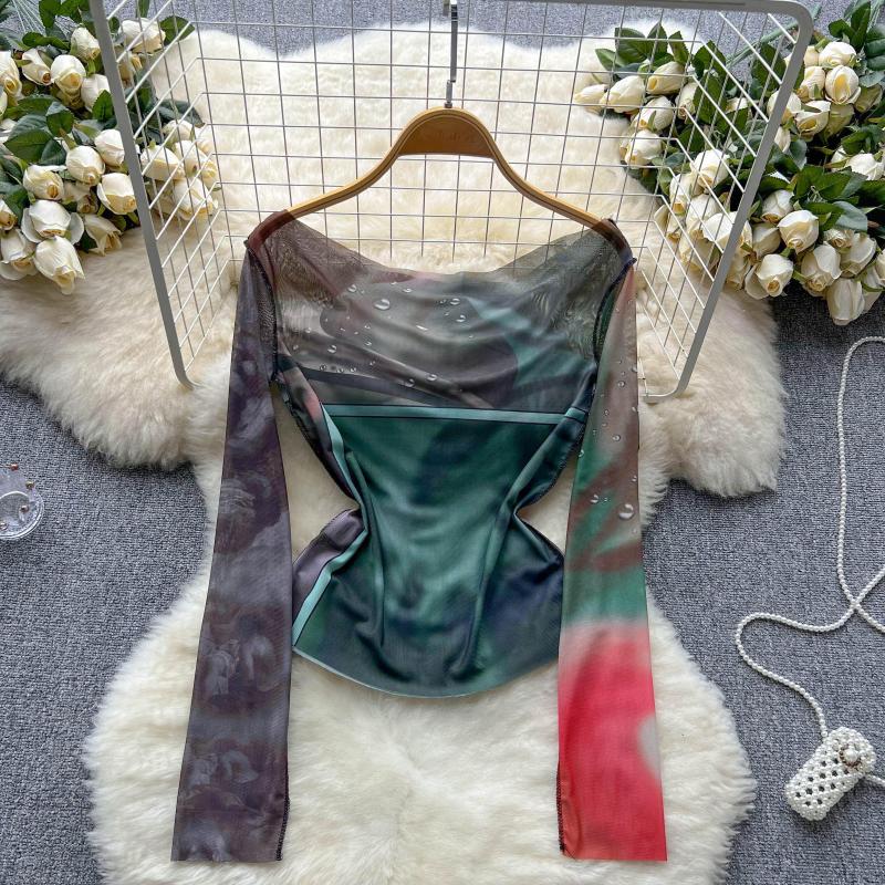 Women' Blouses Summer Tie Dyed Inner Long Sleeved T-shirt With Thin Mesh Slightly Transparent Loose Casual Top, Green
Women' Blouses Summer Tie Dyed Inner Long Sleeved T-shirt With Thin Mesh Slightly Transparent Loose Casual Top, Green