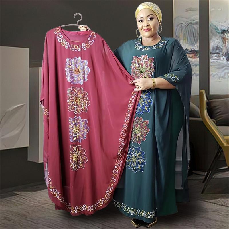 Ethnic Clothing African Dresses For Women Traditional Chiffon Boubou 2 Piece Set Kaftan Robe Muslim Abayas Loose Evening Femme Islamic