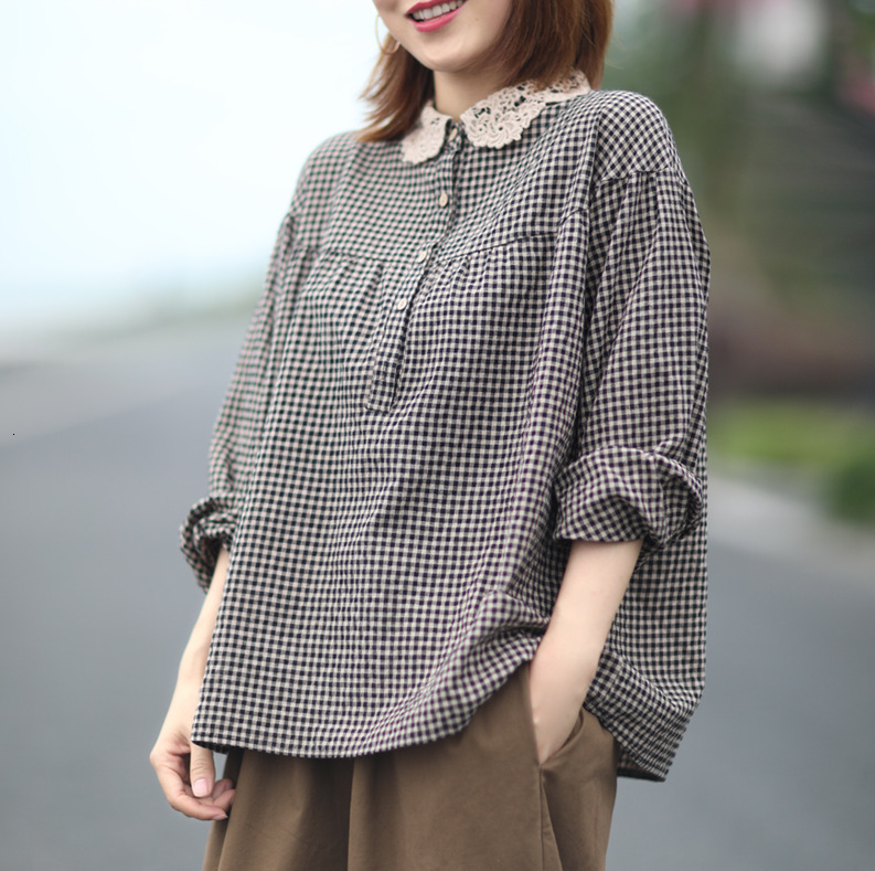 Women's Blouses Shirts Plaid Women Shirt Plaid Autumn Loose Big sized Long Sleeve Lace Linen Long-Sleeved Retro Casual Mori Girl Women Blouse 230414, Black
Women's Blouses Shirts Plaid Women Shirt Plaid Autumn Loose Big sized Long Sleeve Lace Linen Long-Sleeved Retro Casual Mori Girl Women Blouse 230414, Black
