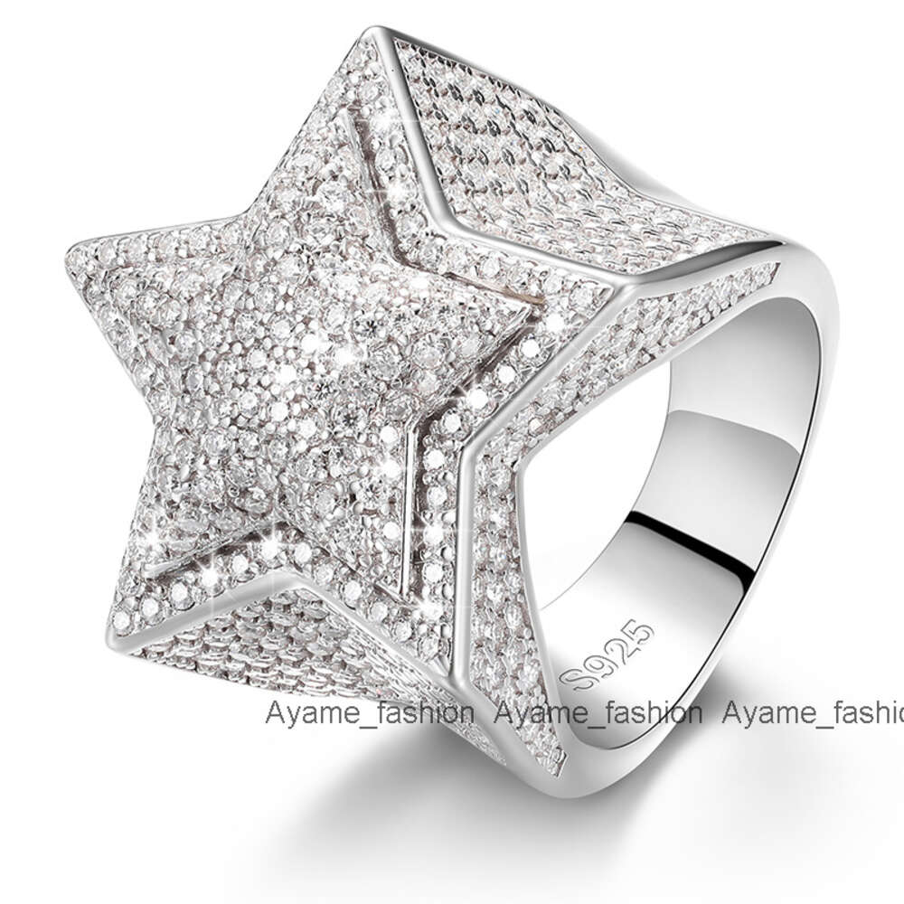Hiphop Men Women Fine Jewelry Iced Out Gold Plated Sterg Sier VVS Moissanite Dia Star Ring With GRA Certificate