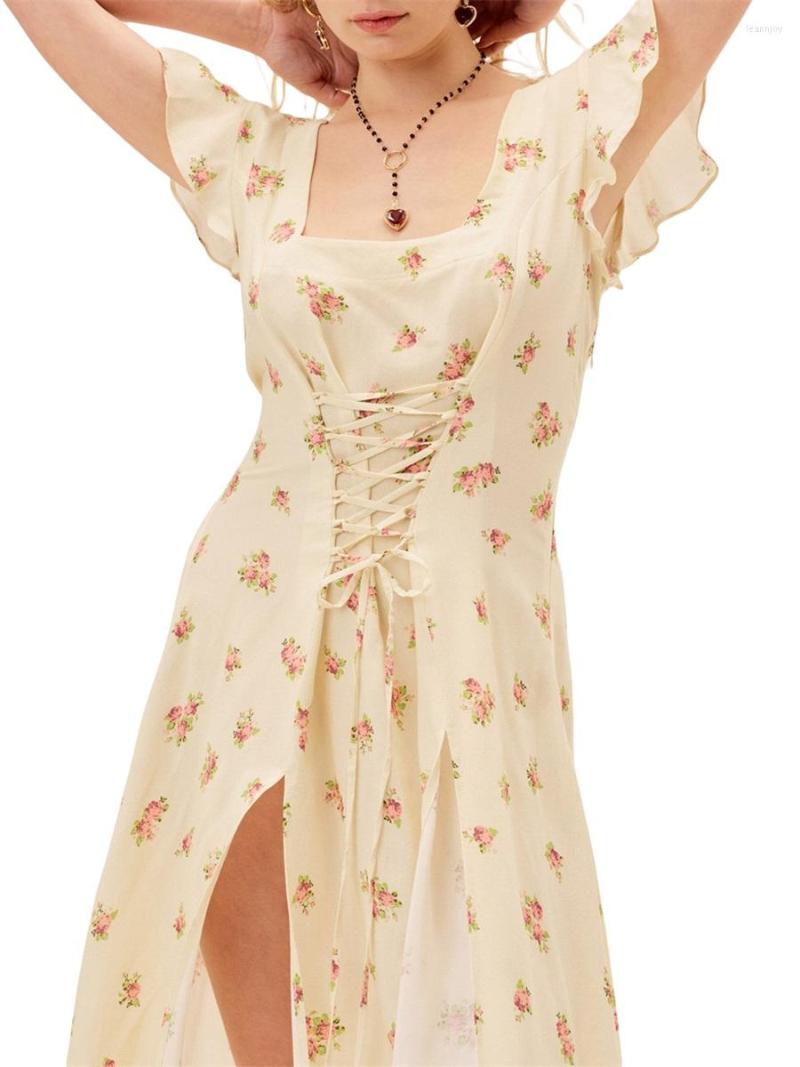 Casual Dresses Women' Ruffle Flying Sleeve Dress Summer Charming Floral Print Bandage Slit Party For Club Streetwear, Creamy-white
Casual Dresses Women' Ruffle Flying Sleeve Dress Summer Charming Floral Print Bandage Slit Party For Club Streetwear, Creamy-white
