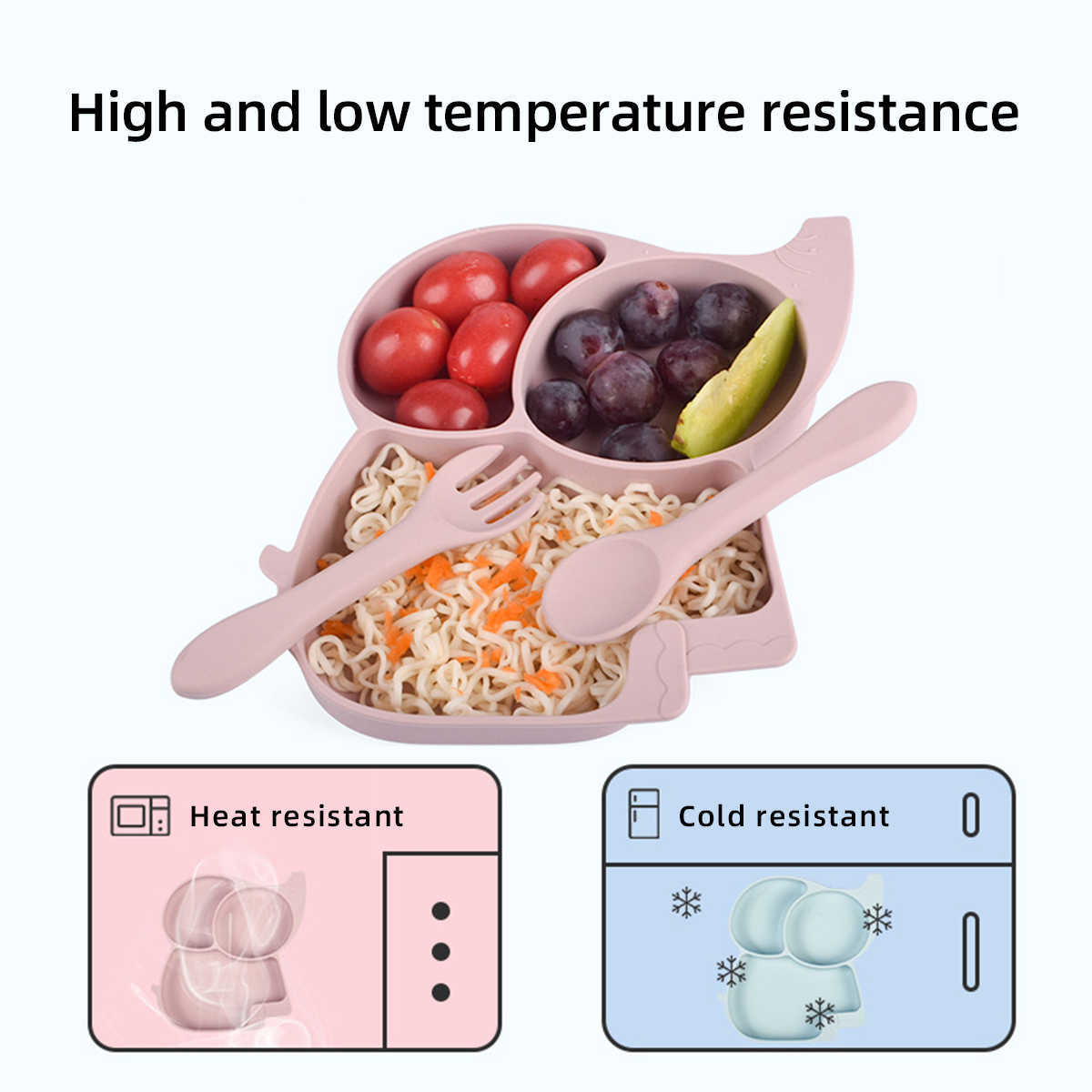 Cups Dishes Utensils 3/7/8PCS Baby Soft Silicone Sucker Bowl Plate Cup Bib Spoon Fork Set Non-slip Cartoon Elephant Children's Feeding Dishes Cut
