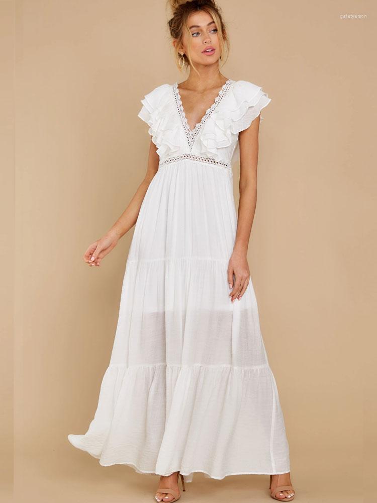 Casual Dresses Sexy Deep V-neck Butterfly Sleeve Maxi Dress White High Waist Mid-length A-line Women's Summer Holiday D9
Casual Dresses Sexy Deep V-neck Butterfly Sleeve Maxi Dress White High Waist Mid-length A-line Women's Summer Holiday D9