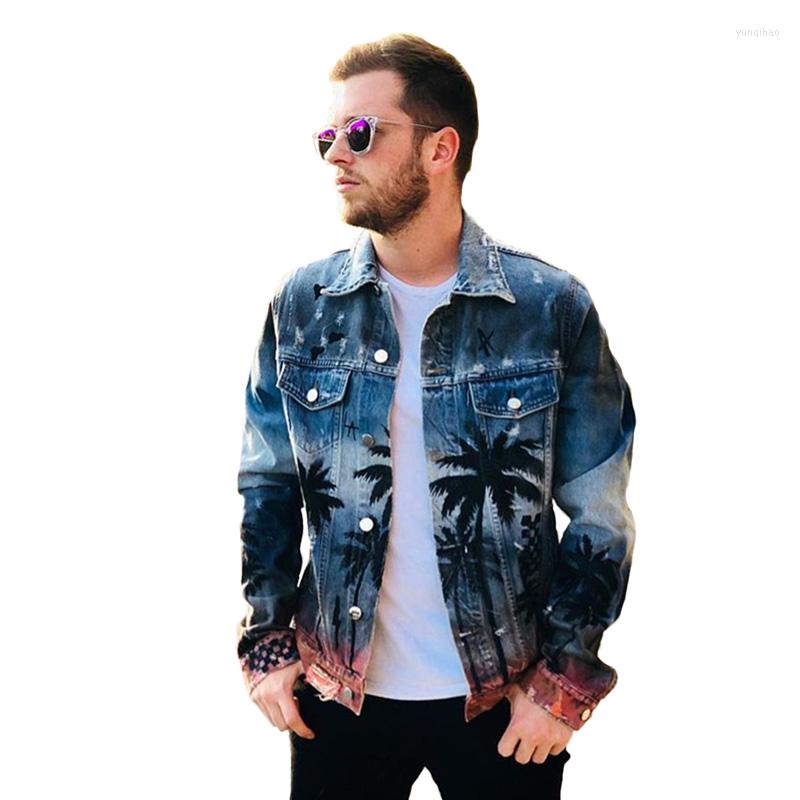 Men' Jackets Spring And Autumn Men' Clothing Denim Jacket Washed Hole Frayed Retro Coconut Palm Print Hip Hop Casual Loose Outerwear, Blue
Men' Jackets Spring And Autumn Men' Clothing Denim Jacket Washed Hole Frayed Retro Coconut Palm Print Hip Hop Casual Loose Outerwear, Blue
