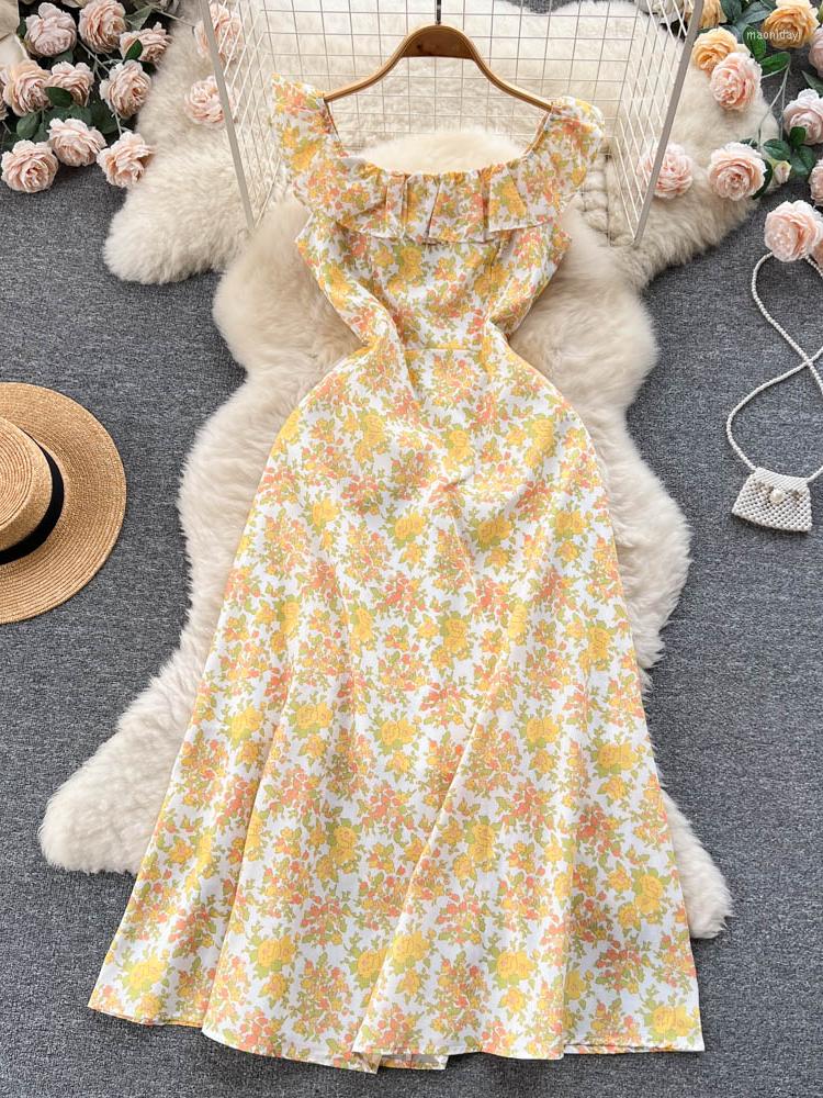 Casual Dresses Korean Chic Yellow Floral Dress Women Sleeveless Ruffles Printed Beach Ladies Slim A Line Boho Long Robe Vestidos
Casual Dresses Korean Chic Yellow Floral Dress Women Sleeveless Ruffles Printed Beach Ladies Slim A Line Boho Long Robe Vestidos