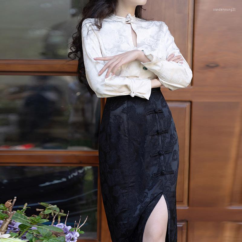 Ethnic Clothing Spring Chinese Modern Plate Button Jacquard Shirt Senior Solid Color Elegant Ladies Cheongsam 2 Piece Set Top Half Skirt
Ethnic Clothing Spring Chinese Modern Plate Button Jacquard Shirt Senior Solid Color Elegant Ladies Cheongsam 2 Piece Set Top Half Skirt