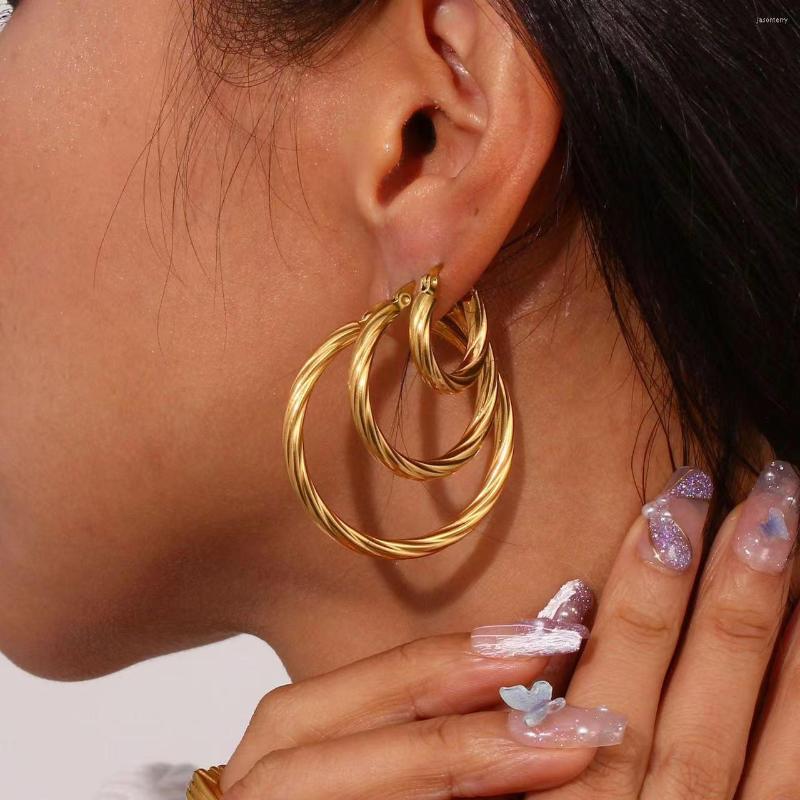 Dangle Earrings High Quality Women Stainless Steel Big Circle Round Jewelry