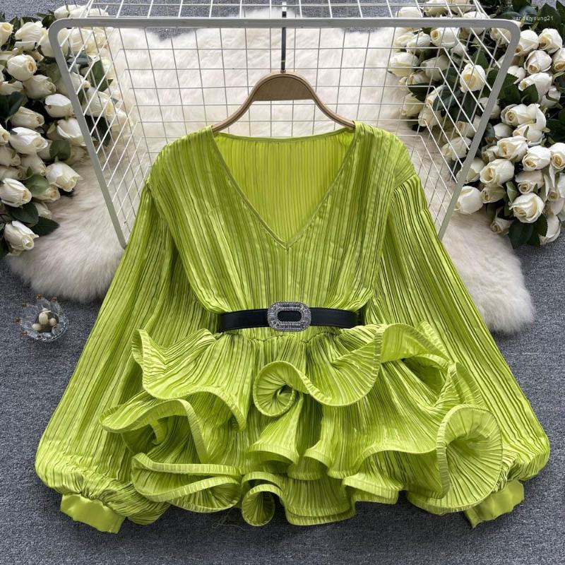 Women's Blouses Satin Pleated Long Sleeve Temperament Loose Top Ruffled Lantern Small V-Neck Shirt, Green
Women's Blouses Satin Pleated Long Sleeve Temperament Loose Top Ruffled Lantern Small V-Neck Shirt, Green