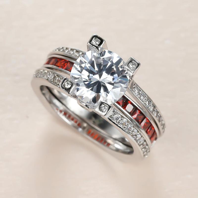 Wedding Rings Bridal Luxury Couple Ring Silver Color Red Zircon Round Stone Set Female Engagement For Women Party Jewelry
Wedding Rings Bridal Luxury Couple Ring Silver Color Red Zircon Round Stone Set Female Engagement For Women Party Jewelry