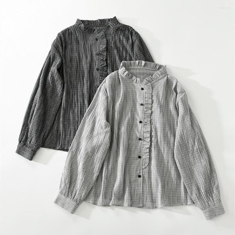 Women's Blouses Vintage Cotton Plaid Ruffled Collar Long Sleeve Blouse Spring Japan Style Office Lady Elegant Edwardian Single Breasted, Gray
Women's Blouses Vintage Cotton Plaid Ruffled Collar Long Sleeve Blouse Spring Japan Style Office Lady Elegant Edwardian Single Breasted, Gray