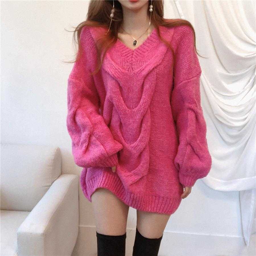 Twist Mid Length Sweater Womens Autumn Winter Retro Western Style V Neck Idle Drop, Mei hong
Twist Mid Length Sweater Womens Autumn Winter Retro Western Style V Neck Idle Drop, Mei hong