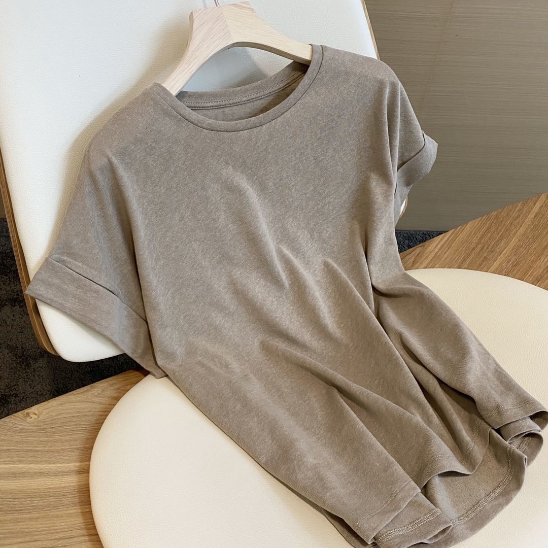 Women's T-Shirt Minimalist Crew Neck Cotton Linen Tees Tops Women Short Sleeve Light Weight T Shirt M L 230414