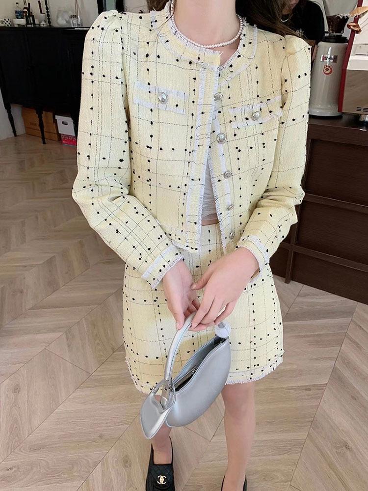 Work Dresses Vintage Tweed Two Piece Set Women Woolen Short Jacket Coat Skirts Sets Small Fragrance 2 Suits 2023 Autumn Winter, Yellow
Work Dresses Vintage Tweed Two Piece Set Women Woolen Short Jacket Coat Skirts Sets Small Fragrance 2 Suits 2023 Autumn Winter, Yellow