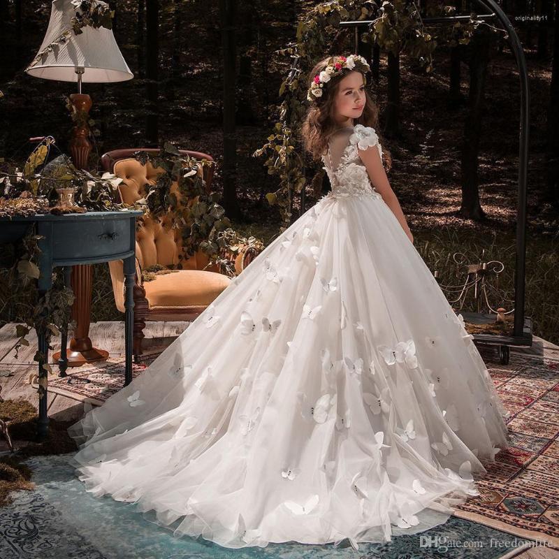 Girl Dresses Butterfly Flower Applique First Communion Party Prom Princess Gown Bridesmaid Wedding With Train Formal Dress, All white
Girl Dresses Butterfly Flower Applique First Communion Party Prom Princess Gown Bridesmaid Wedding With Train Formal Dress, All white