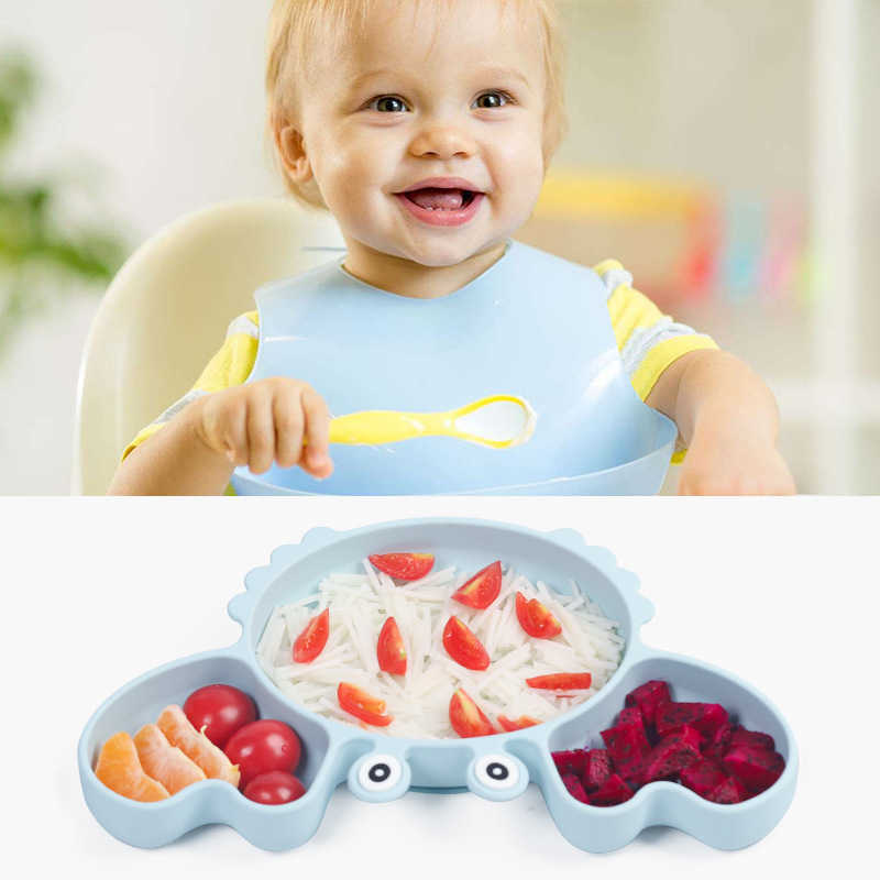 Cups Dishes Utensils 8PCS/Set Baby Silicone Tableware Cup Bowl Crab Plate Tray Bibs Spoon Fork Sets Children Non-slip Feeding BPA Free Dinnerware AA23