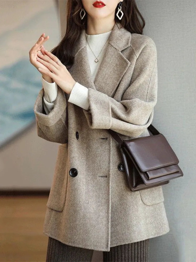 Womens Wool Blends Coat Elegance Coats and Jackets Women In Autumn Winter Jacket Korean Style Long Sleeve Office Lady Trench 231114