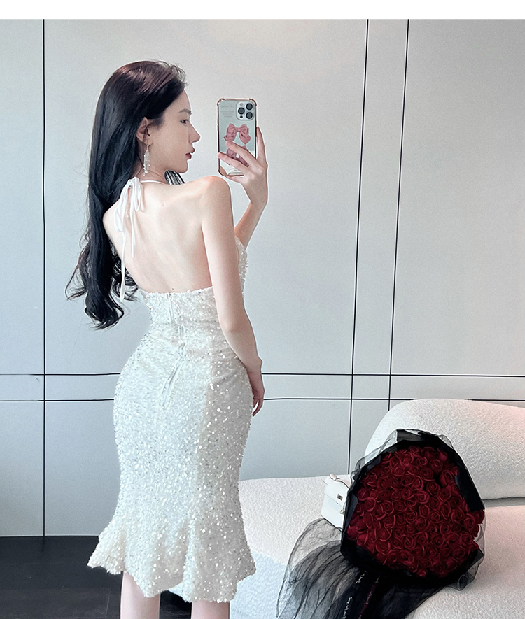 Womens party dresses halter neck sexy off shoulder tubr top strapless paillette shinny bling mermaid tunic vestidos SML