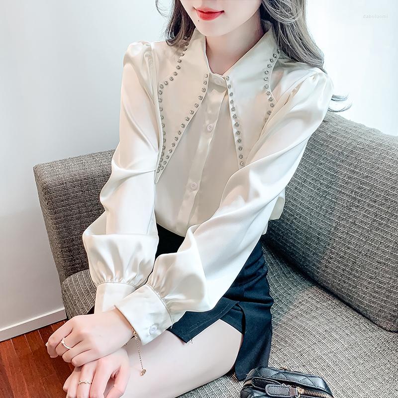 Women' Blouses Satin White Shirt For Women Summer 2023 In Solid Casual Loose Fashionable Top Long Sleeve Beaded Turn-down Collar, Beige
Women' Blouses Satin White Shirt For Women Summer 2023 In Solid Casual Loose Fashionable Top Long Sleeve Beaded Turn-down Collar, Beige