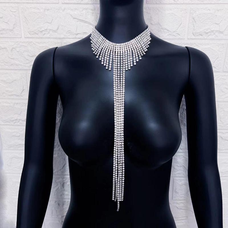 Chains European And American Sexy Women's All Rhinestone Tassel Long Necklace Geometric Neckchain Collar Chain Bridal Wedding Jewelry
Chains European And American Sexy Women's All Rhinestone Tassel Long Necklace Geometric Neckchain Collar Chain Bridal Wedding Jewelry