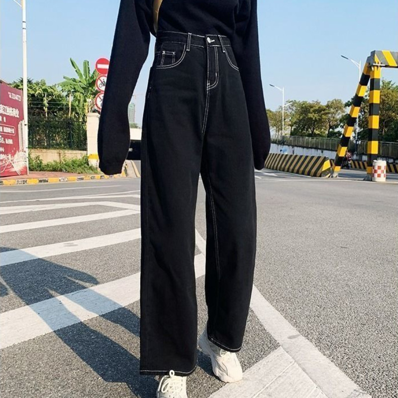 Women's Jeans Jeans Women All-match Korean Style Mopping Trousers Denim Vintage Black Solid High Waist Autumn Baggy Chic Ulzzang Street Casual 230413 
Women's Jeans Jeans Women All-match Korean Style Mopping Trousers Denim Vintage Black Solid High Waist Autumn Baggy Chic Ulzzang Street Casual 230413