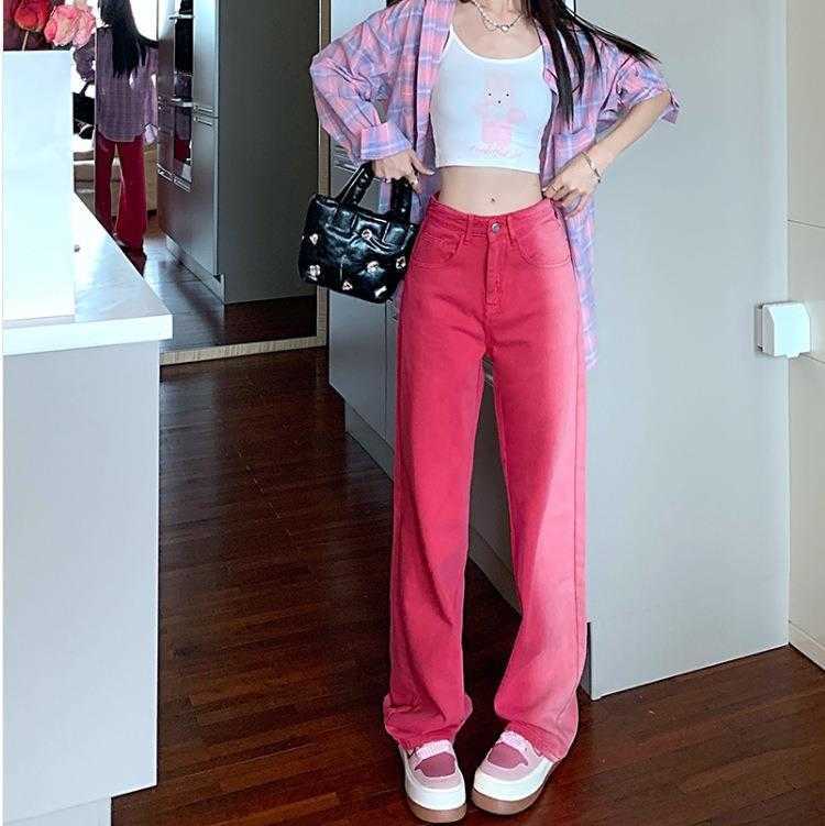 Pink Gradient Straight Jeans For Women Summer Design Sense High Waist Slimming, Red7
Pink Gradient Straight Jeans For Women Summer Design Sense High Waist Slimming, Red7