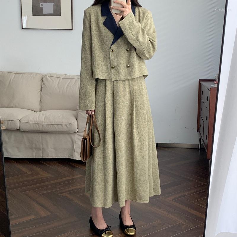 Work Dresses Women' Autumn Elegant Two Piece Set Outfits Double Breasted Short Blazer High Waist Long Pleated Skirt Matching Sets, Green
Work Dresses Women' Autumn Elegant Two Piece Set Outfits Double Breasted Short Blazer High Waist Long Pleated Skirt Matching Sets, Green