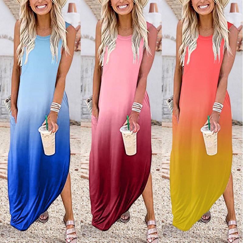 Casual Dresses Fashion Women Summer Beach Maxi Round Neck Sleeveless Gradient Print Pocket Dress Vestidos De Mujer, Ye
Casual Dresses Fashion Women Summer Beach Maxi Round Neck Sleeveless Gradient Print Pocket Dress Vestidos De Mujer, Ye