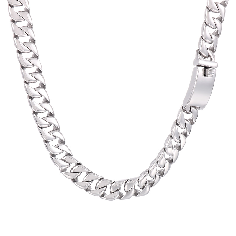 Mens Casting Cuban Chain Link Necklace Polished Silver Heavy Stainless Steel Gothic Simplicity Jewelry For Father Husband Boyfriends Friends Holiday G