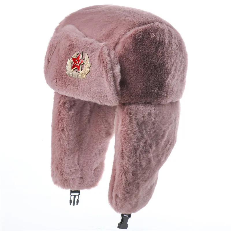 Trapper Hats Men Women Soviet Army Military Badge Russia Bomber Hats Pilot Trapper Trooper Hat Winter Faux Fur Earflap Ski Snow Caps Ushanka 23
