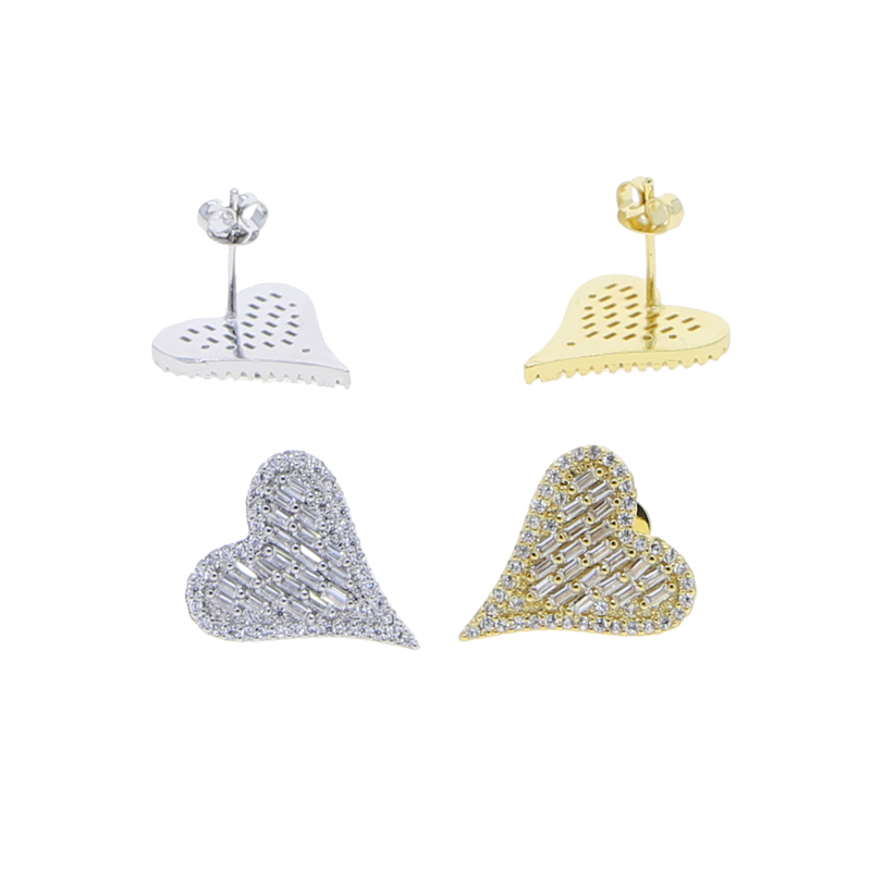Micro Pave Heart Shaped hoop earring paved Cubic Zircon Stone Ice Out Stud CZ Earrings Bling Copper Earrings for Women Men Lover Jewelry