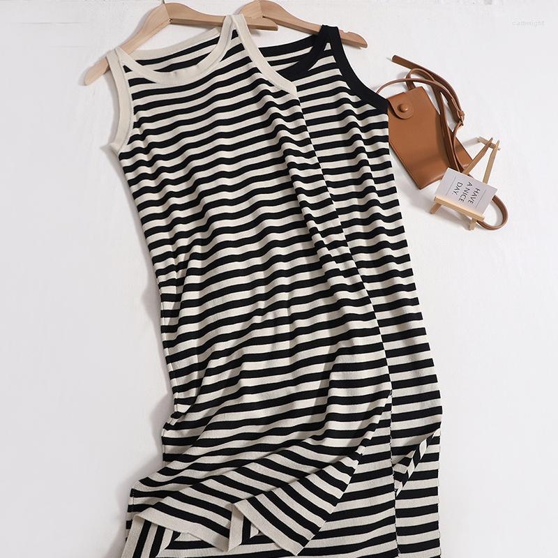 Casual Dresses Korean Color Contrast Temperament Long Dress For Women O Neck Vintage Knit Vest Summer Stripe Split, Beige-stripe
Casual Dresses Korean Color Contrast Temperament Long Dress For Women O Neck Vintage Knit Vest Summer Stripe Split, Beige-stripe