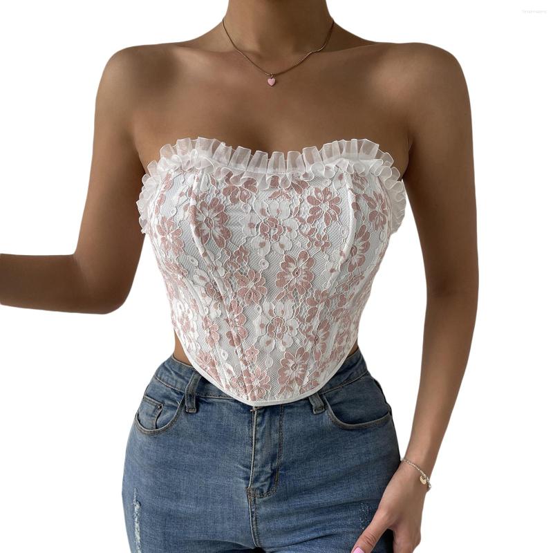 Women's Tanks Women Floral Lace Bandeau Corset Summer Back Bandage Off-shoulder Crop Tops Streetwear Club Wear, White
Women's Tanks Women Floral Lace Bandeau Corset Summer Back Bandage Off-shoulder Crop Tops Streetwear Club Wear, White